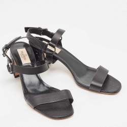 Pre Owned Valentino Black Leather Rockstud Ankle Strap Sandals Size 38.5