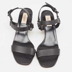 Pre Owned Valentino Black Leather Rockstud Ankle Strap Sandals Size 38.5