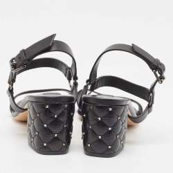 Pre Owned Valentino Black Leather Rockstud Ankle Strap Sandals Size 38.5