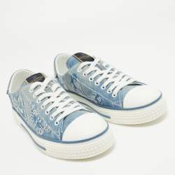 Pre Owned Valentino Navy Blue/White Denim and Leather Butterfly Low Top Sneakers Size 40