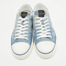 Pre Owned Valentino Navy Blue/White Denim and Leather Butterfly Low Top Sneakers Size 40