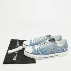 Pre Owned Valentino Navy Blue/White Denim and Leather Butterfly Low Top Sneakers Size 40