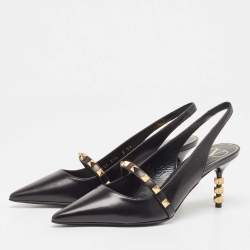 Pre Owned Valentino Black Leather Rockstud Slingback Pumps Size 37