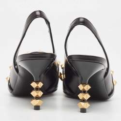 Pre Owned Valentino Black Leather Rockstud Slingback Pumps Size 37