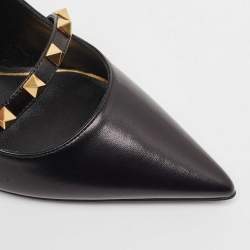 Pre Owned Valentino Black Leather Rockstud Slingback Pumps Size 37