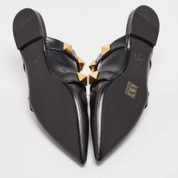 Pre Owned Valentino Black Leather Roman Stud Flat Mules Size 39