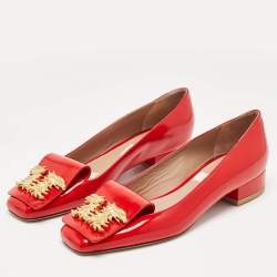 Pre Owned Valentino Red Patent Leather Buckle Detail Pumps Size 40