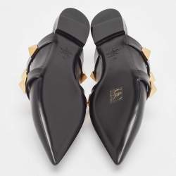 Pre Owned Valentino Black Leather Roman Stud Flat Mules Size 38