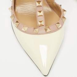 Pre Owned Valentino Beige/Cream Patent Leather Rockstud Pumps Size  37
