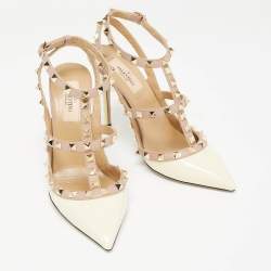 Pre Owned Valentino Beige/Cream Patent Leather Rockstud Pumps Size  37