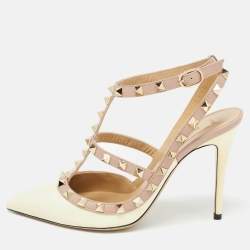 Pre Owned Valentino Beige/Cream Patent Leather Rockstud Pumps Size  37