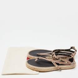 Pre Owned Valentino Pink Leather Rockstud Espadrille Flats Size 38