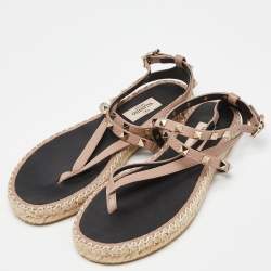 Pre Owned Valentino Pink Leather Rockstud Espadrille Flats Size 38