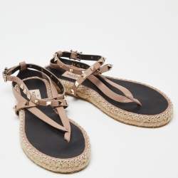 Pre Owned Valentino Pink Leather Rockstud Espadrille Flats Size 38
