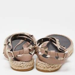 Pre Owned Valentino Pink Leather Rockstud Espadrille Flats Size 38