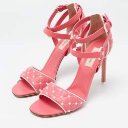 Valentino Pink/White Leather Rockstud Ankle Strap Sandals Size 38