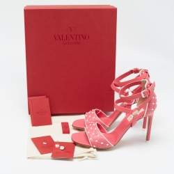 Valentino Pink/White Leather Rockstud Ankle Strap Sandals Size 38