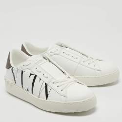 Pre Owned Valentino White Leather VLTN Low Top Sneakers Size 37.5