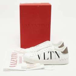 Pre Owned Valentino White Leather VLTN Low Top Sneakers Size 37.5