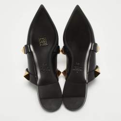 Pre Owned Valentino Black Leather Roman Stud Flat Mules Size 38.5