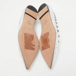 Pre Owned Valentino Silver Embossed Python Rockstud Ballet Flats Size 37.5