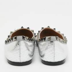 Pre Owned Valentino Silver Embossed Python Rockstud Ballet Flats Size 37.5