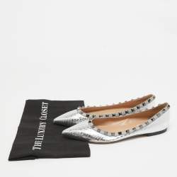Pre Owned Valentino Silver Embossed Python Rockstud Ballet Flats Size 37.5