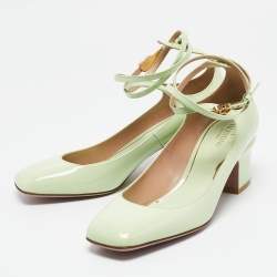 Pre Owned Valentino Mint Green Patent Leather Tan-Go Pumps Size 40