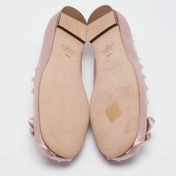 Pre Owned Valentino Pink Satin Rockstud Ankle Strap Ballet Flats Size 39.5