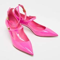 Valentino Pink Patent Leather Rockstud Ankle Cuff Pointed Toe Pumps Size 40