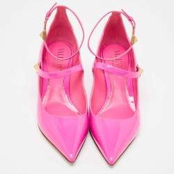 Valentino Pink Patent Leather Rockstud Ankle Cuff Pointed Toe Pumps Size 40