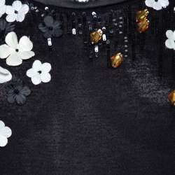 Valentino T-Shirt Couture Black Floral Applique Embellished Jersey T-Shirt L
