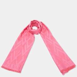 Pre Owned Valentino Pink V Logo Pattern Modal & Wool Blend Scarf
