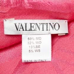 Pre Owned Valentino Pink V Logo Pattern Modal & Wool Blend Scarf