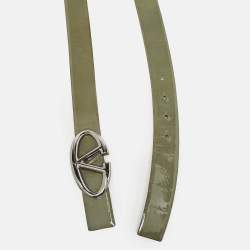 Pre Owned Valentino Olive Green Patent Leather VLogo Buckle Belt 85 CM