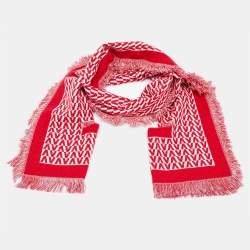 مملوكة مسبقًا Valentino Red Optical V-Logo Wool Poncho Scarf