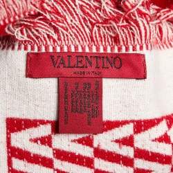 مملوكة مسبقًا Valentino Red Optical V-Logo Wool Poncho Scarf