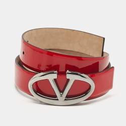مملوكة مسبقًا Valentino Red Patent Leather VLogo Buckle Belt 85 CM
