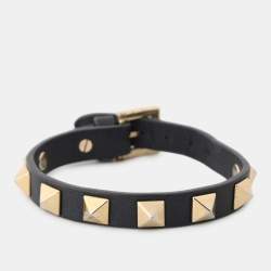 Pre Owned Valentino Navy Blue Leather Rockstud Bracelet