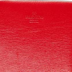 Pre Owned Valentino Black/Red Leather VLogo Reversible Wide Belt 105 cm