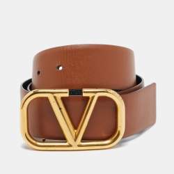 Pre Owned Valentino Brown/Black Leather VLogo Reversible Belt 75CM