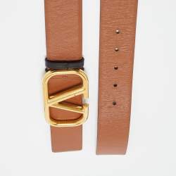 Pre Owned Valentino Brown/Black Leather VLogo Reversible Belt 75CM