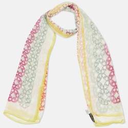 Pre Owned Valentino Multicolor Logo Printed Silk  Scarf