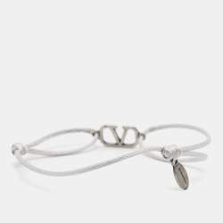 Pre Owned Valentino VLogo Silver Tone Cord Bracelet