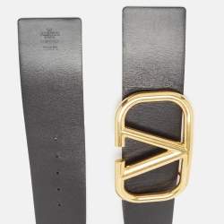 Pre Owned Valentino Black/Brown Leather VLogo Reversible Wide Belt 75CM