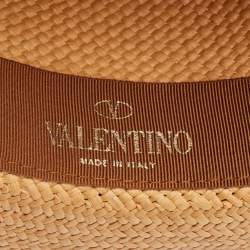 Valentino Garavani Brown Straw and Leather Trim Fedora Hat