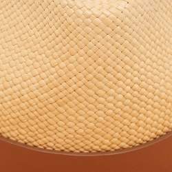 Valentino Garavani Brown Straw and Leather Trim Fedora Hat