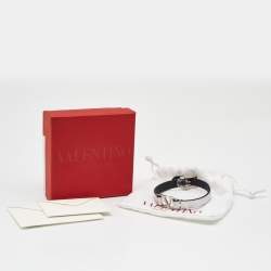 Pre Owned Valentino VLogo Silver Leather Bracelet