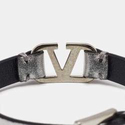 Pre Owned Valentino VLogo Silver Leather Bracelet