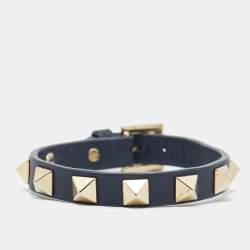 Valentino Rockstud Navy Blue Leather Bracelet